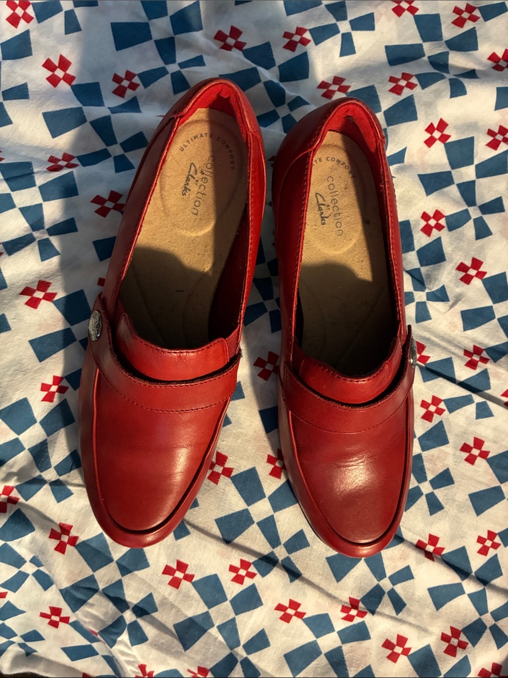 Clarks Women's Red Leather Slip-On Penny Loafers